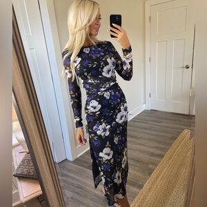 NEW Women's Black Floral Long-Sleeve Dress - Purple & White